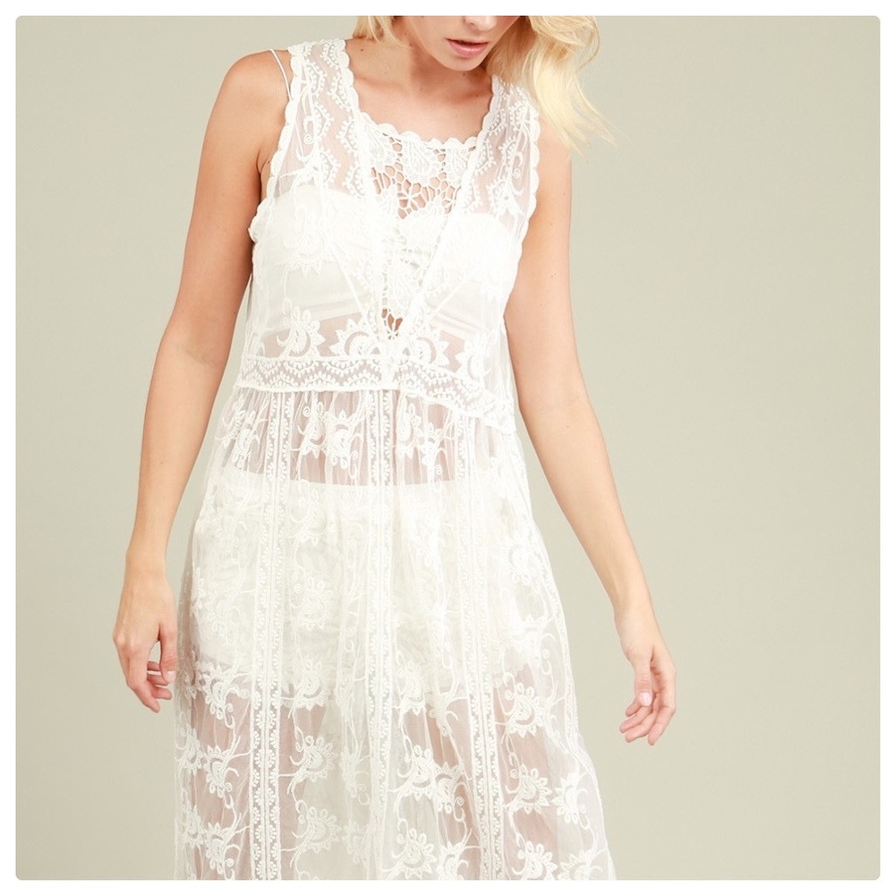 POL Naomi Ivory Lace Cover up Kimono Dress - Picture 12 of 16